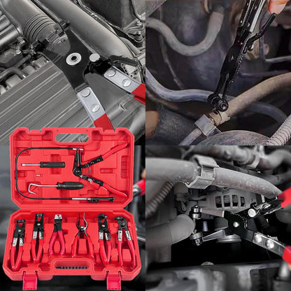9PCS Hose Clamp Pliers Set with Reach Cable, Swivel Jaw Tools, Locking Flat Band