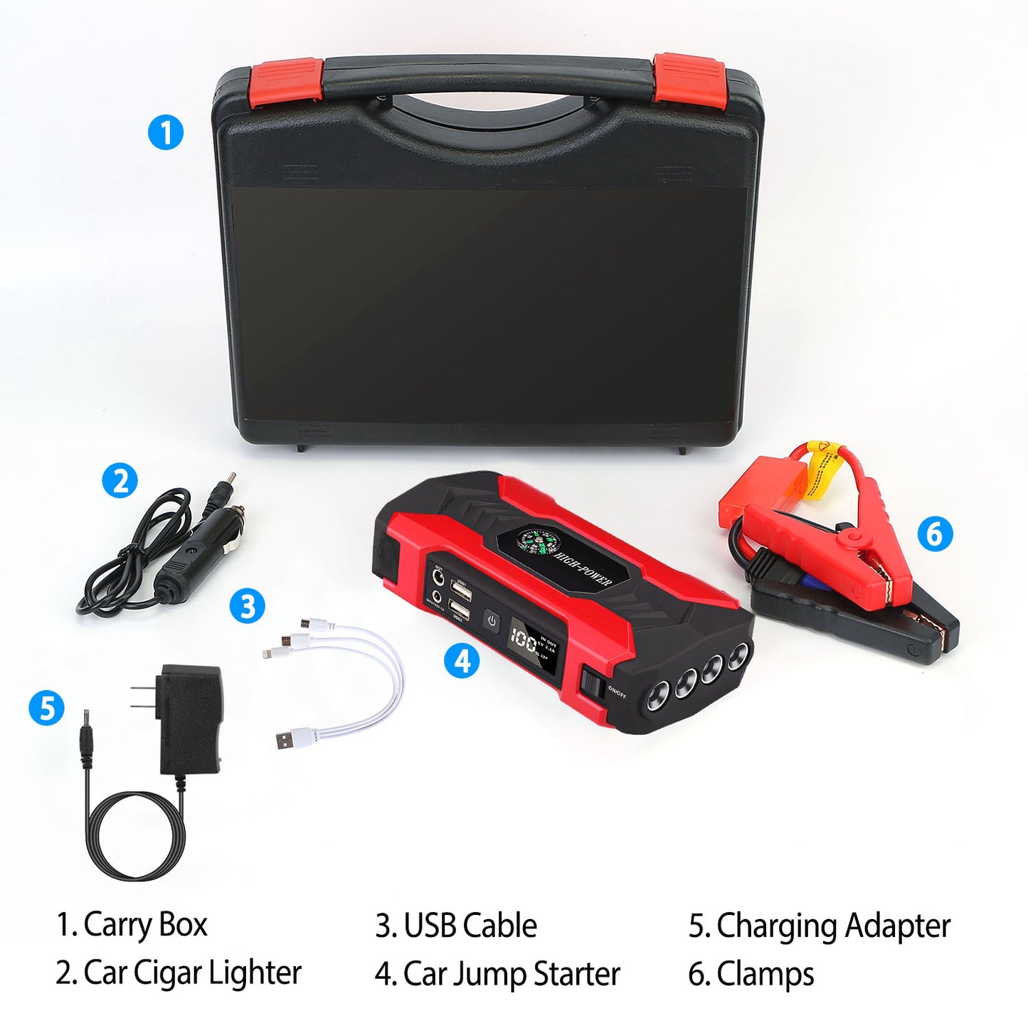 Portable Car Jump Starter 800A – 28,000mAh Emergency Battery Booster with LED Light