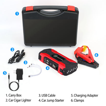 Portable Car Jump Starter 800A – 28,000mAh Emergency Battery Booster with LED Light