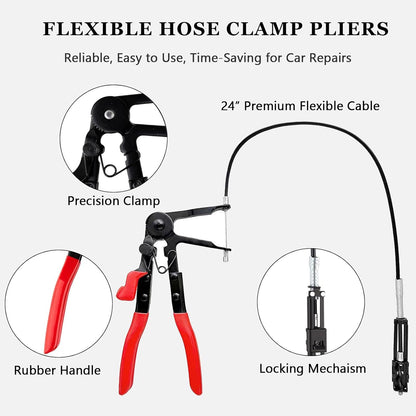 9PCS Hose Clamp Pliers Set with Reach Cable, Swivel Jaw Tools, Locking Flat Band