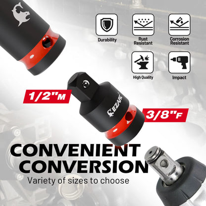 21Pcs Impact Socket Adapter Set - CR-MO Universal Swivel Socket Set & Impact Couplers, CR-V Reducers & Hex Extension Bits