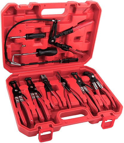 9PCS Hose Clamp Pliers Set with Reach Cable, Swivel Jaw Tools, Locking Flat Band