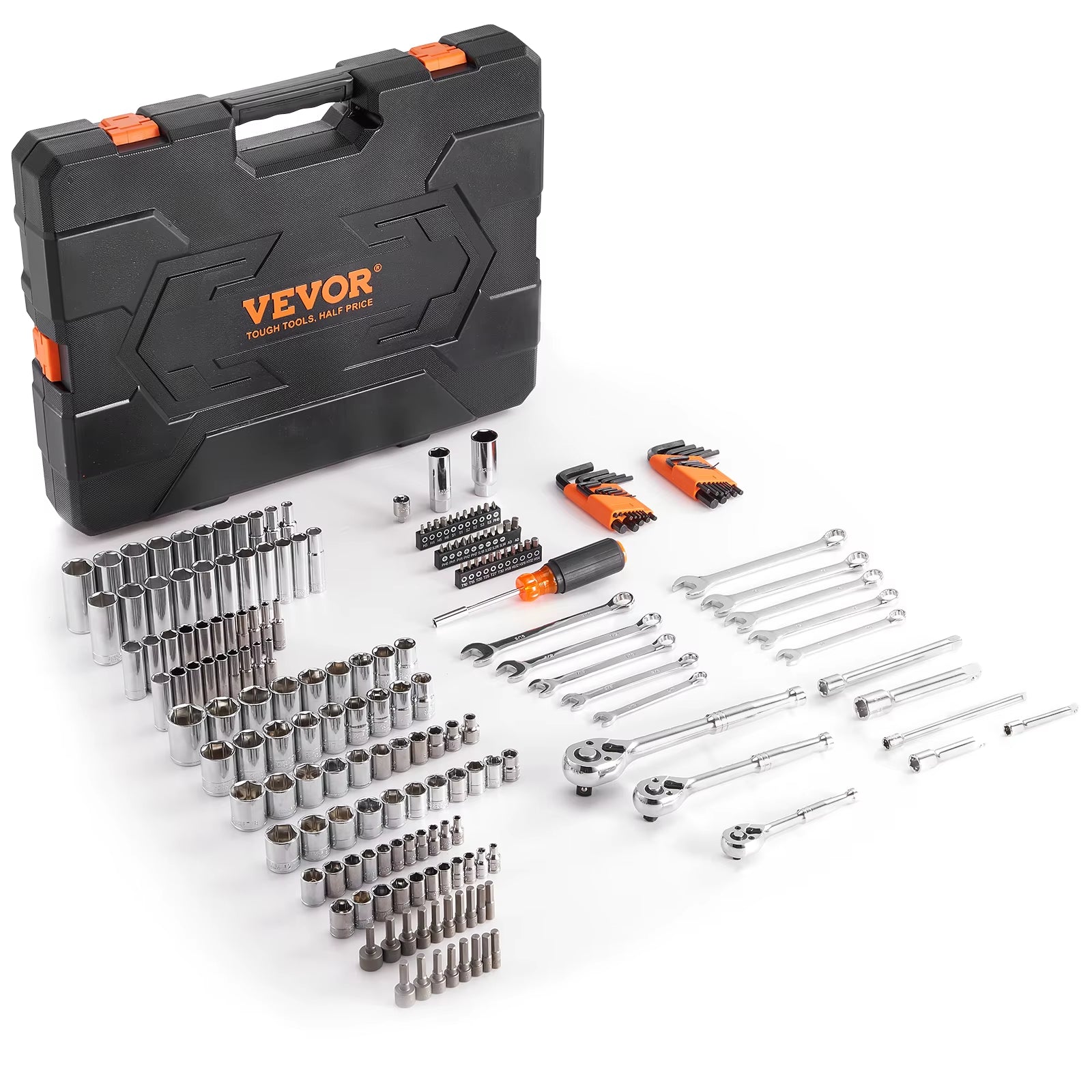 Mechanics Tool Set and Socket Set Deep and Standard Sockets 145/205 Pcs SAE and Metric Mechanic Tool Kit with Bits