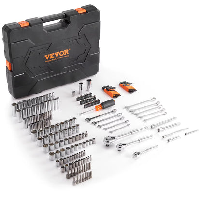 Mechanics Tool Set and Socket Set Deep and Standard Sockets 145/205 Pcs SAE and Metric Mechanic Tool Kit with Bits
