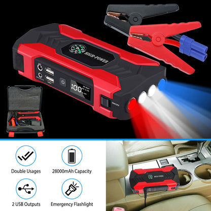Portable Car Jump Starter 800A – 28,000mAh Emergency Battery Booster with LED Light