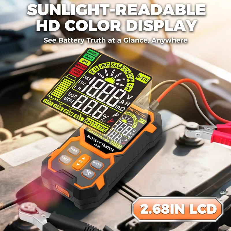 Smart Car Battery Tester 12/24V Digital Car Battery Capacity Tester Analyzer Auto Lead-Acid Batteries Diagnostic Battery Monitor