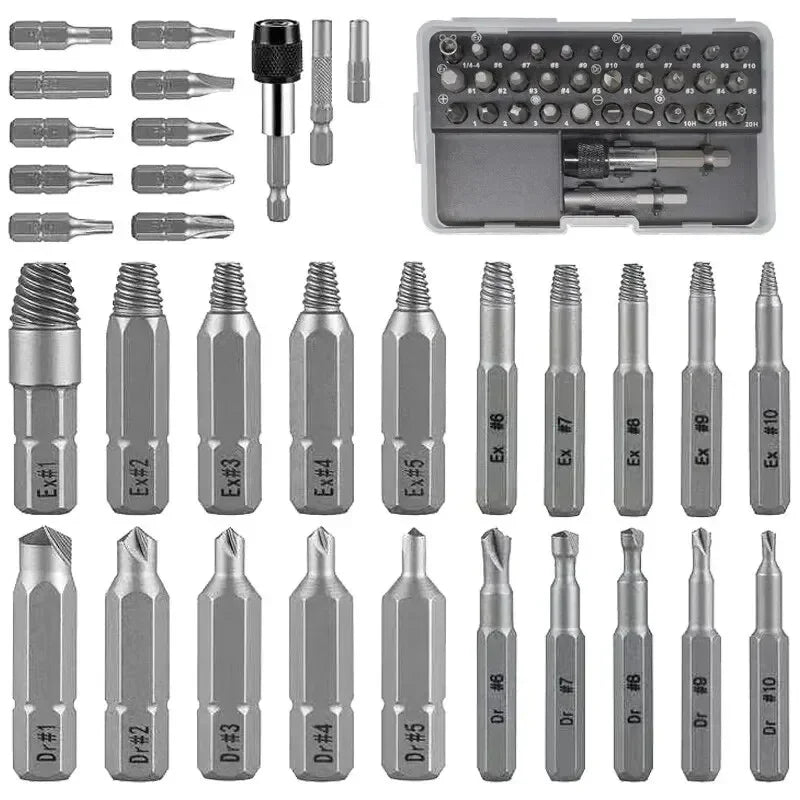 33 PCS Damaged Screw Extractor Kit with Sleeve Extension Drill Bit for Universal Guillotine Bolt Removal Screw Removal Tool