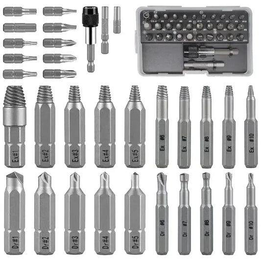 33 PCS Damaged Screw Extractor Kit with Sleeve Extension Drill Bit for Universal Guillotine Bolt Removal Screw Removal Tool