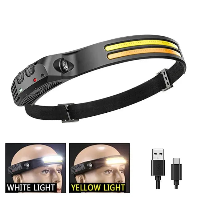 COB LED Headlamp Induction Head Lamp Built-In Battery USB Rechargeable Head Flashlight Outdoor Camping Fishing Sensor Headlight