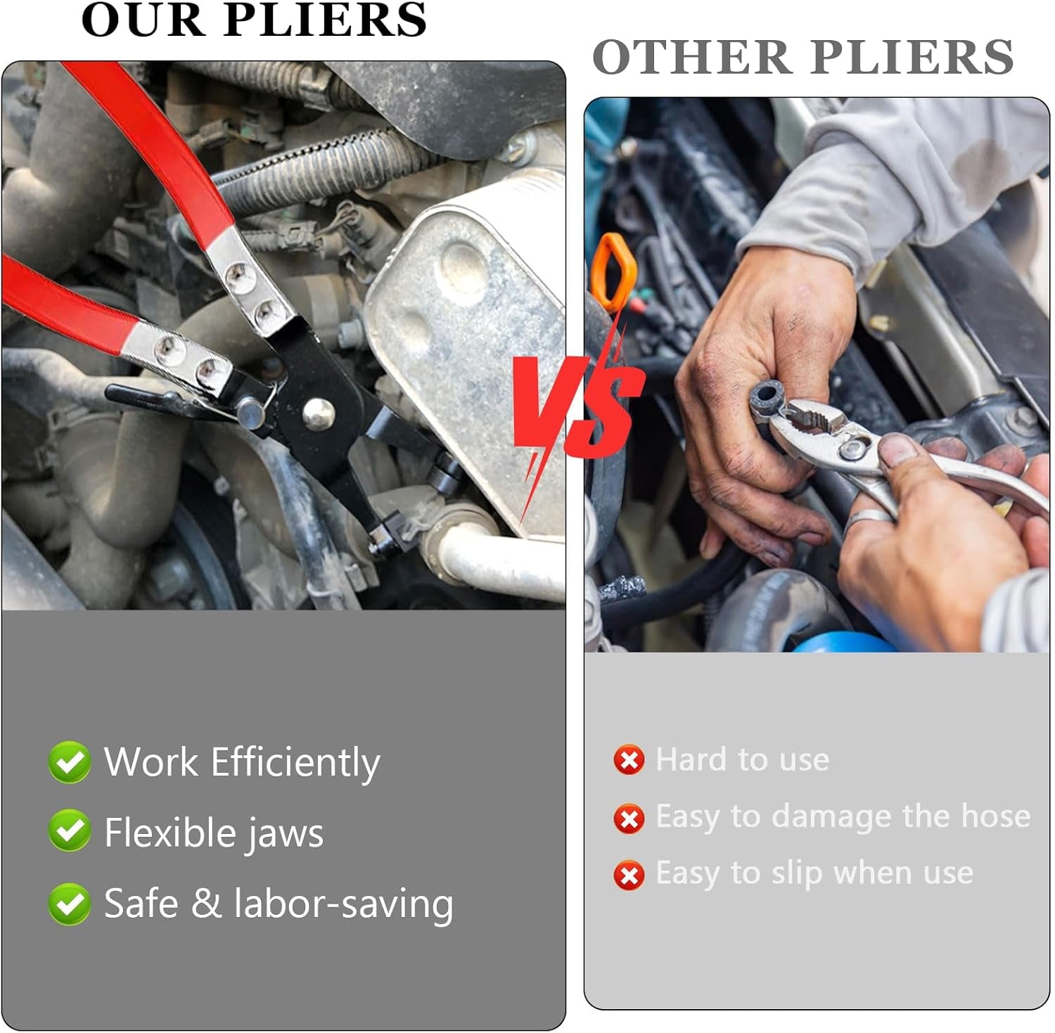 9PCS Hose Clamp Pliers Set with Reach Cable, Swivel Jaw Tools, Locking Flat Band