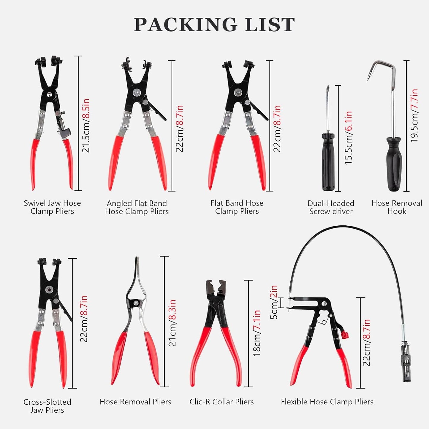 9PCS Hose Clamp Pliers Set with Reach Cable, Swivel Jaw Tools, Locking Flat Band