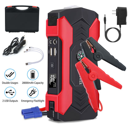 Portable Car Jump Starter 800A – 28,000mAh Emergency Battery Booster with LED Light