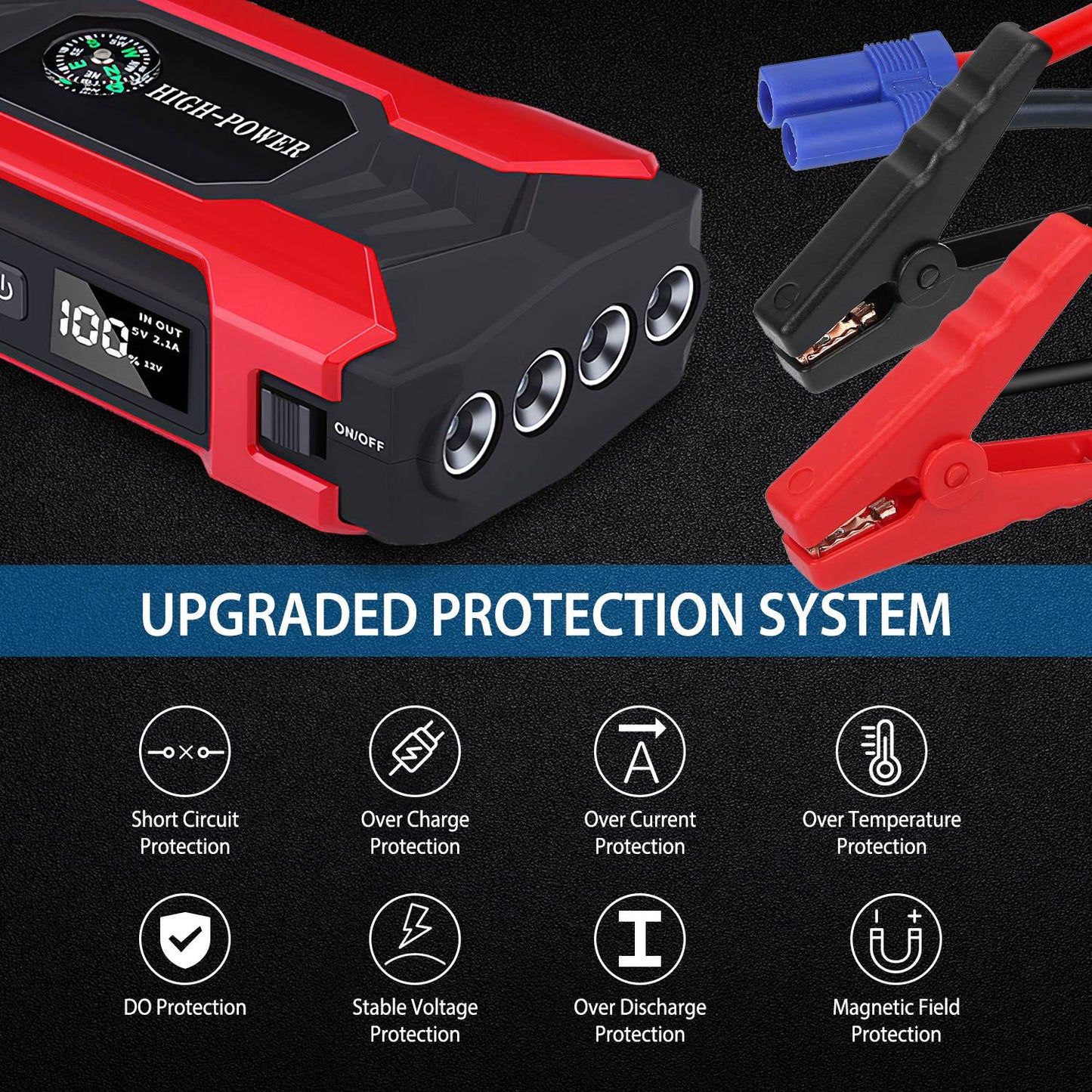 Portable Car Jump Starter 800A – 28,000mAh Emergency Battery Booster with LED Light