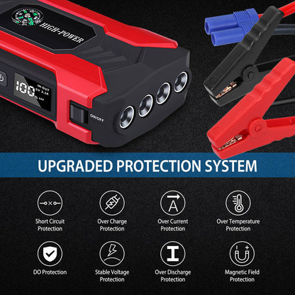 Portable Car Jump Starter 800A – 28,000mAh Emergency Battery Booster with LED Light