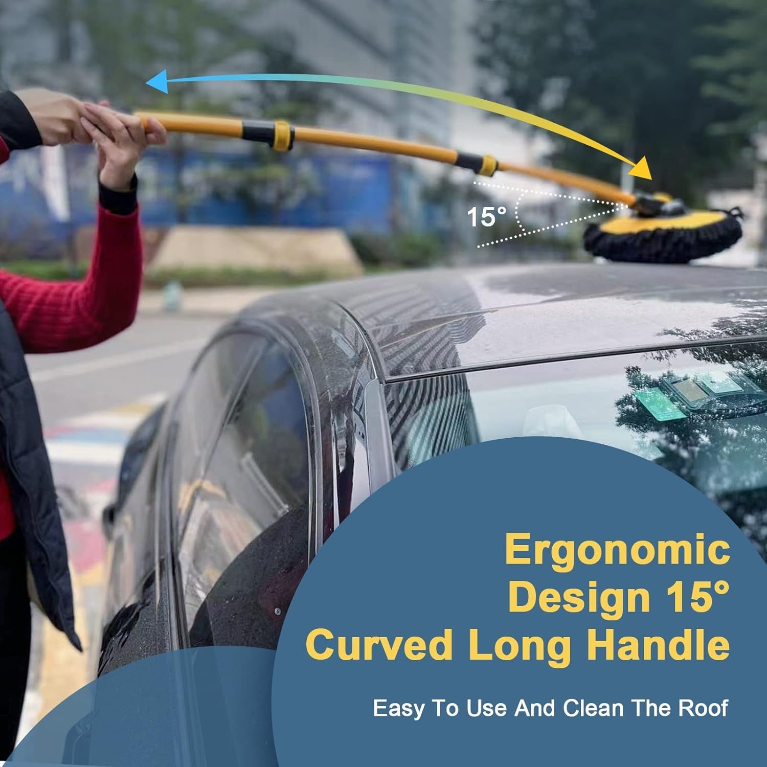 Car Wash Brush Kit, 5 Pack Detachable Chenille Microfiber Car Wash Mop Head with Long Handle, 180° Rotating Brush Extension Pole with Car Wash Mitt and Towel Cleaning Kit for RV Truck Camper