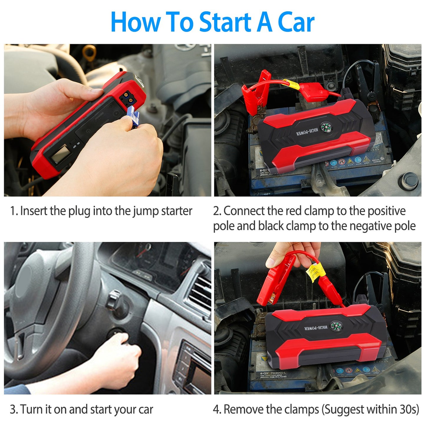 Portable Car Jump Starter 800A – 28,000mAh Emergency Battery Booster with LED Light
